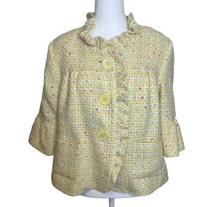 Trenz Petite Pastel Yellow Tweed Ruffle Blazer 3/4 Bell Sleeve PXL Spring Easter